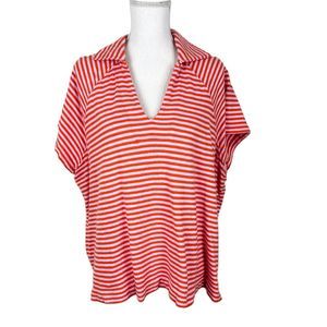 Free Assembly Sweater Women XXXL Pink Striped Short Sleeve Collared Casual